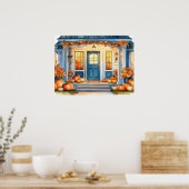 Halloween Herfst pompoenen Cornstalk op de voorpor Poster (Keuken)