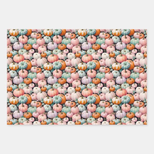 Halloween Herfst Seizoen Pompoenen & Bloemen Inpakpapier Vel (Voorkant 2)