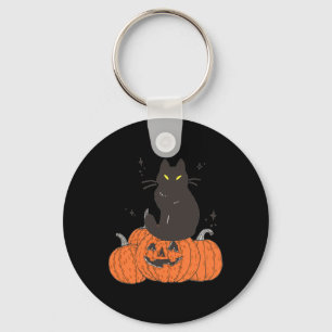 Halloween Herfst Spooky Cat Met Pompoen Sleutelhanger
