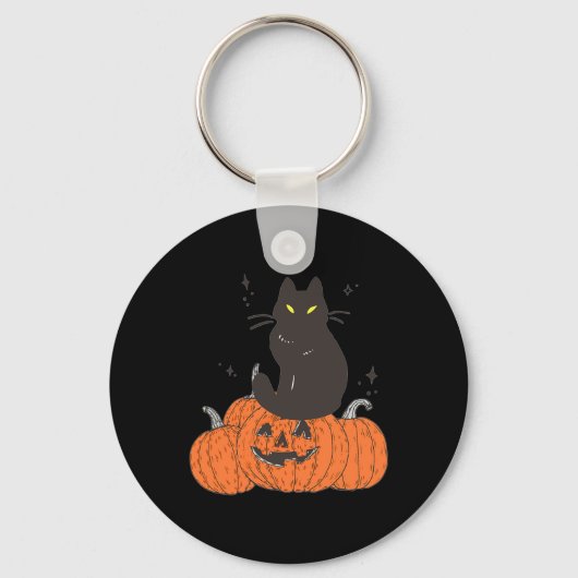 Halloween Herfst Spooky Cat Met Pompoen Sleutelhanger (Voorkant)