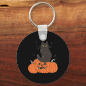 Halloween Herfst Spooky Cat Met Pompoen Sleutelhanger (Voorkant)