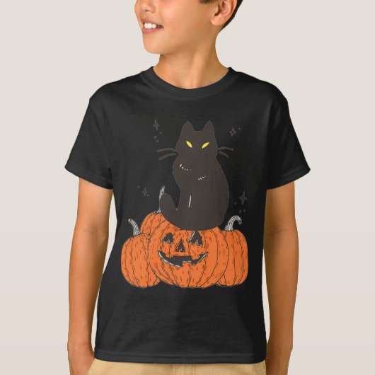 Halloween Herfst Spooky Cat Met Pompoen T-shirt (Voorkant)