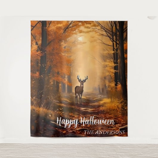 Halloween Herfst Thanksgiving Bos Herten Wandkleed (Voorkant)