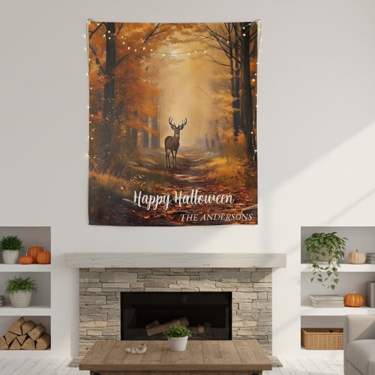 Halloween Herfst Thanksgiving Bos Herten Wandkleed