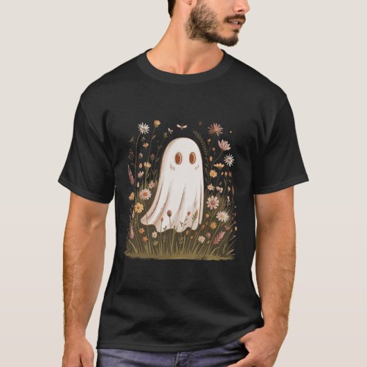 Halloween Herfst Vibes Floral Ghost T-shirt (Voorkant)