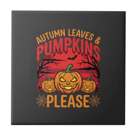 Halloween Herfstbladeren en Pompoenen Graag Ontwer Tegeltje (Voorkant)
