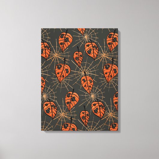 Halloween herfstbladeren en spinnenwebben canvas afdruk (Voorkant)