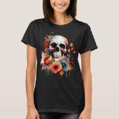 Halloween herfstbloemen en gotische schedel t-shirt (Voorkant)
