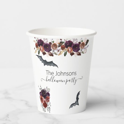 Halloween Herfstfeest Bloemen Vleermuizen Papieren Bekers (Voorkant)