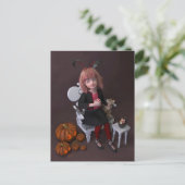 Halloween. Het eten van snoepjes. Feestdagenkaart (Staand voorkant)