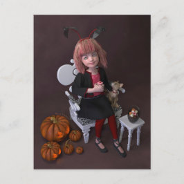 Halloween. Het eten van snoepjes. Feestdagenkaart