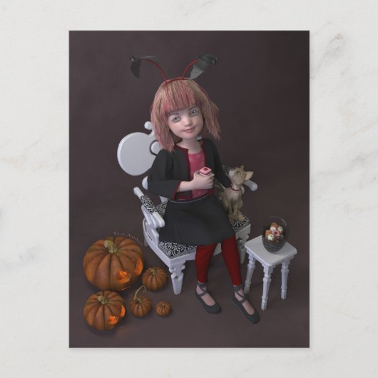 Halloween. Het eten van snoepjes. Feestdagenkaart (Voorkant)