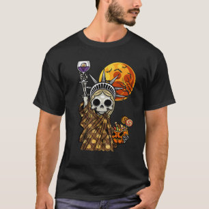 Halloween Het Vrijheidsbeeld Skelet Schedel Pum T-shirt