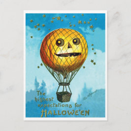 Halloween-hete luchtballon boven de lucht, vintage briefkaart