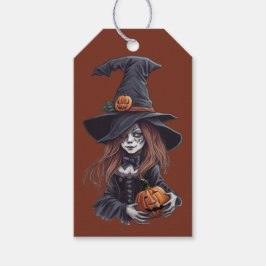 Halloween-Hexe mit Kürbis -  Cadeaulabel