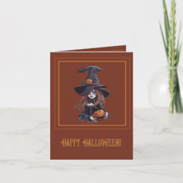 Halloween-Hexe mit Kürbis -  Kaart