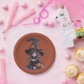 Halloween-Hexe mit Kürbis -  Papieren Bordje (Feest)