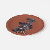 Halloween-Hexe mit Kürbis -  Papieren Bordje (Gekanteld)