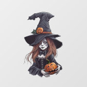Halloween-Hexe mit Kürbis -  Raamsticker (Vel)