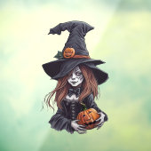 Halloween-Hexe mit Kürbis -  Raamsticker (Vel 3)