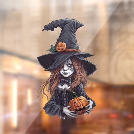 Halloween-Hexe mit Kürbis - Raamsticker
