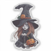 Halloween-Hexe mit Kürbis -  Sticker (Voorkant)