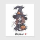 Halloween-Hexe mit Kürbis -  Sticker (Vel)