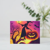 Halloween Hexe tanzt mit Kürbiss im Mondlicht. Briefkaart (Staand voorkant)