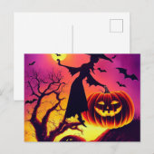 Halloween Hexe tanzt mit Kürbiss im Mondlicht. Briefkaart (Voorkant / Achterkant)