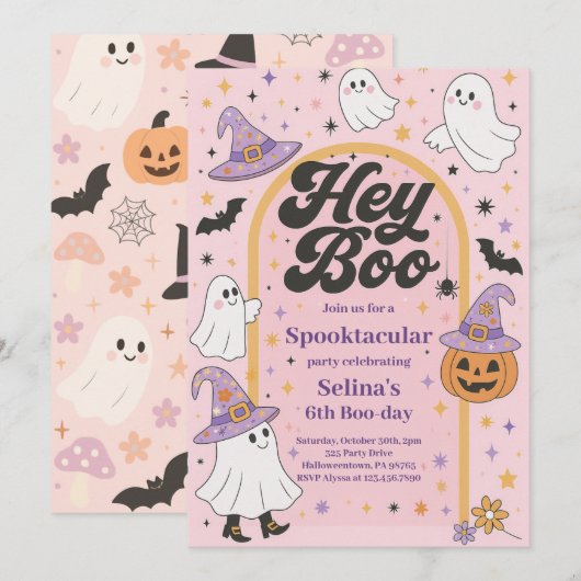 Halloween Hey Boo Schattige Ghost Verjaardagsfeest Kaart (Voorkant / Achterkant)