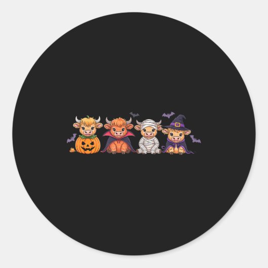 Halloween Highland Cow  Ronde Sticker (Voorkant)