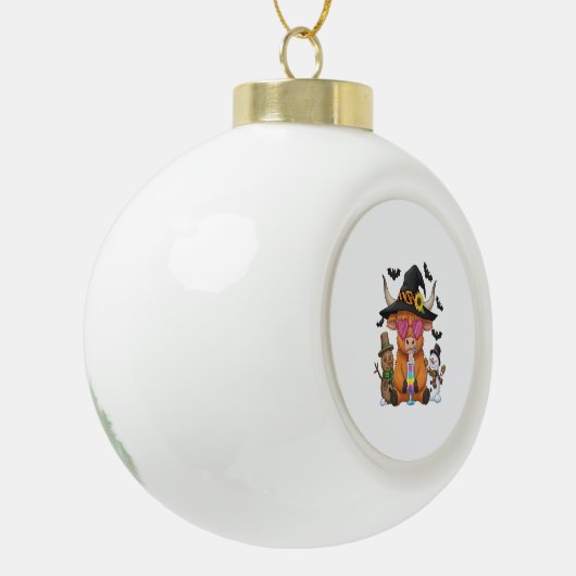 Halloween Highland Koe (2) Keramische Bal Ornament (Links)