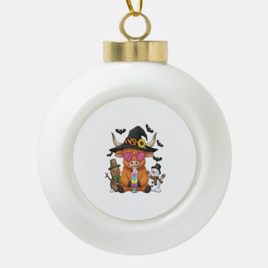 Halloween Highland Koe (2) Keramische Bal Ornament (Voorkant)