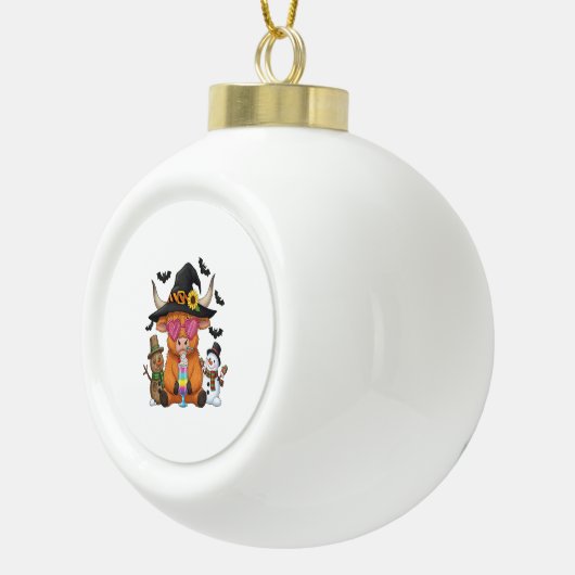 Halloween Highland Koe (2) Keramische Bal Ornament (Rechts)