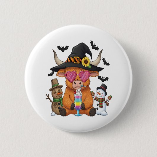 Halloween Highland Koe (2) Ronde Button 5,7 Cm (Voorkant)