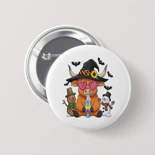 Halloween Highland Koe (2) Ronde Button 5,7 Cm (Voorkant /achterkant)