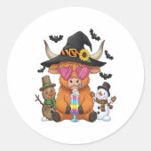 Halloween Highland Koe (2) Ronde Sticker (Voorkant)