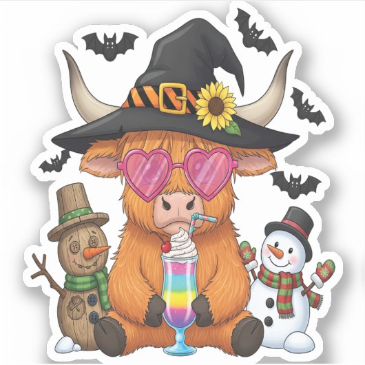 Halloween Highland Koe (2) Sticker (Voorkant)