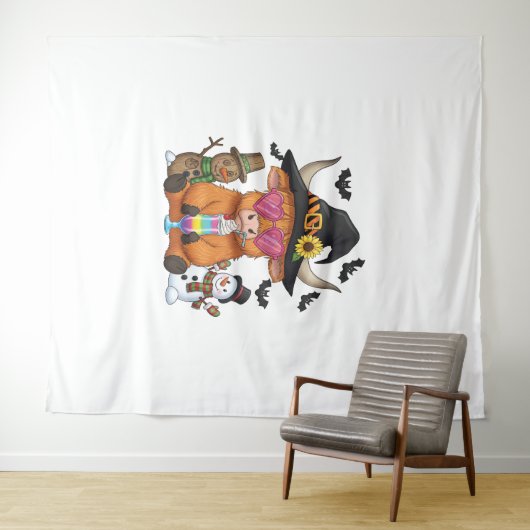 Halloween Highland Koe (2) Wandkleed (In Situ (horizontaal))