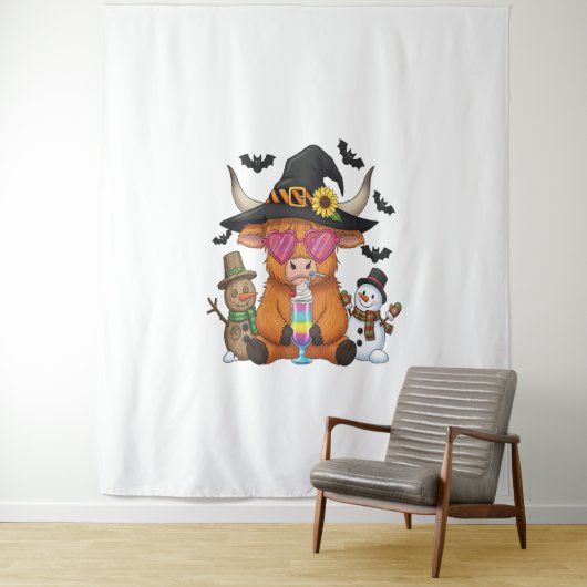 Halloween Highland Koe (2) Wandkleed (In situ)
