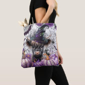 Halloween Highland Koe Heks Paarse Pompoenen Tote Bag (Dichtbij)