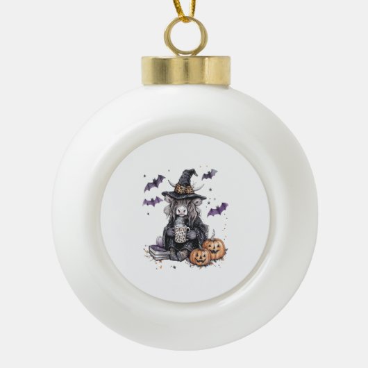 Halloween Highland Koe Keramische Bal Ornament (Voorkant)