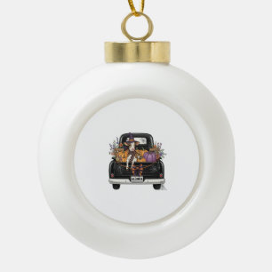 Halloween Highland-koe met vrachtwagen Keramische Bal Ornament