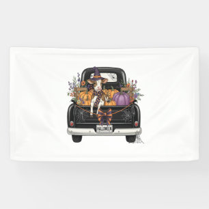 Halloween Highland-koe met vrachtwagen Spandoek