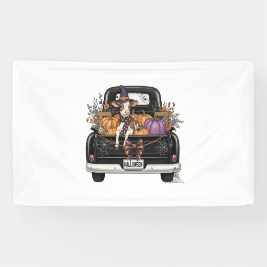 Halloween Highland-koe met vrachtwagen Spandoek (Horizontaal)