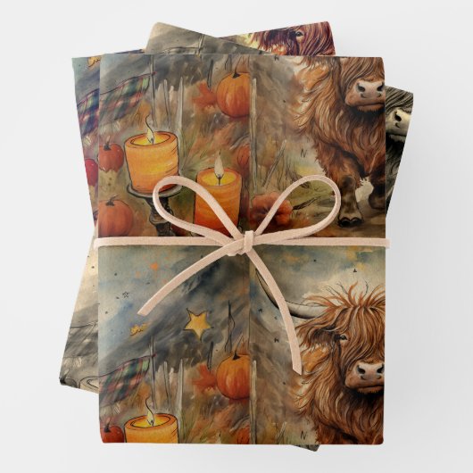 Halloween Highland Koe Portrait Ephemera Inpakpapier Vel (In situ)