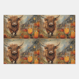Halloween Highland Koe Portrait Ephemera Inpakpapier Vel