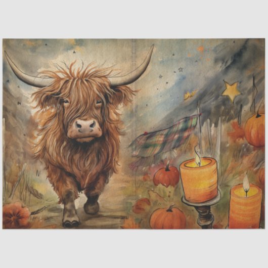 Halloween Highland Koe Portrait Ephemera Tissuepapier (Voorkant)