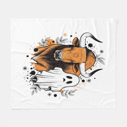 Halloween Highland Koe Pumpkin Fleece Deken (Voorkant (Horizontaal))