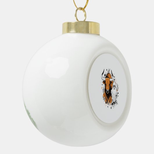 Halloween Highland Koe Schattigee Herfst Keramische Bal Ornament (Links)